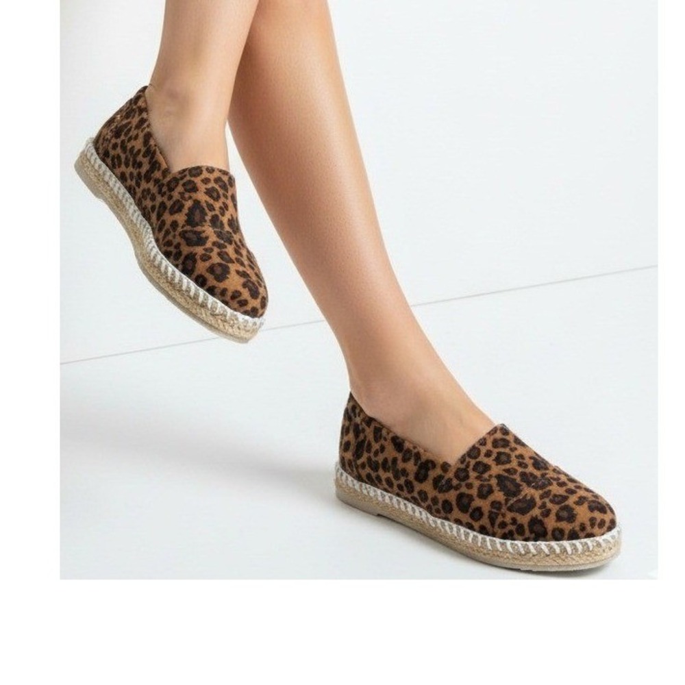 Womens Leopard Print Espadrille 7Platform SlipOn Flats Jute Sole Casual NEW
